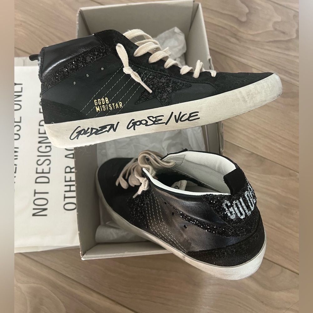 Brand new in box Golden Goose Mid Star Glitter Wing-Tip Sneakers size 40